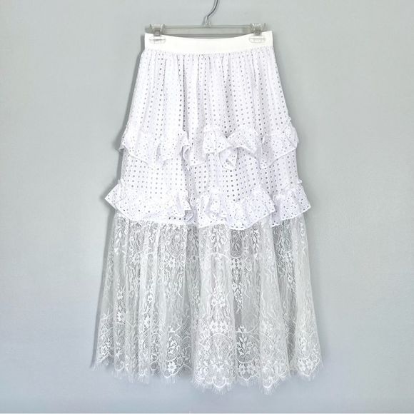 Senlis Lila White Eyelet & Lace Midi Skirt NWOT - Picture 5 of 10